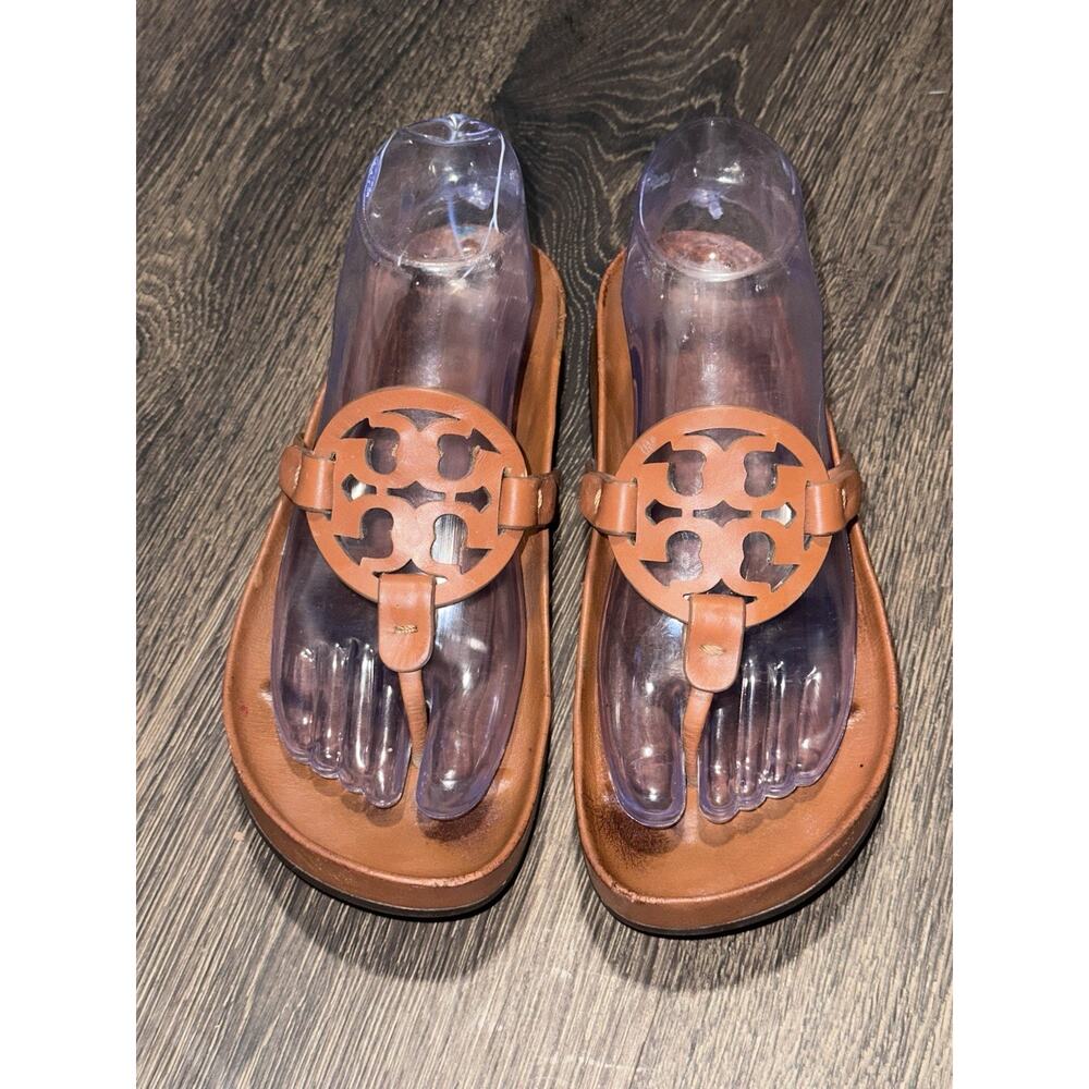 Tory Burch Miller Cloud Women's Sandals Aged Camello 7 Shoes Brown Leather - Picture 13 of 15